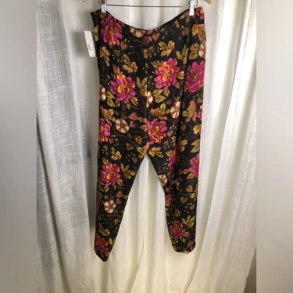Liz Claiborne Black and Pink Floral Silk Pants NWT size 16